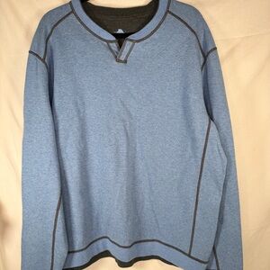 Tommy Bahama Flipsider reversible blue and gray sweater.